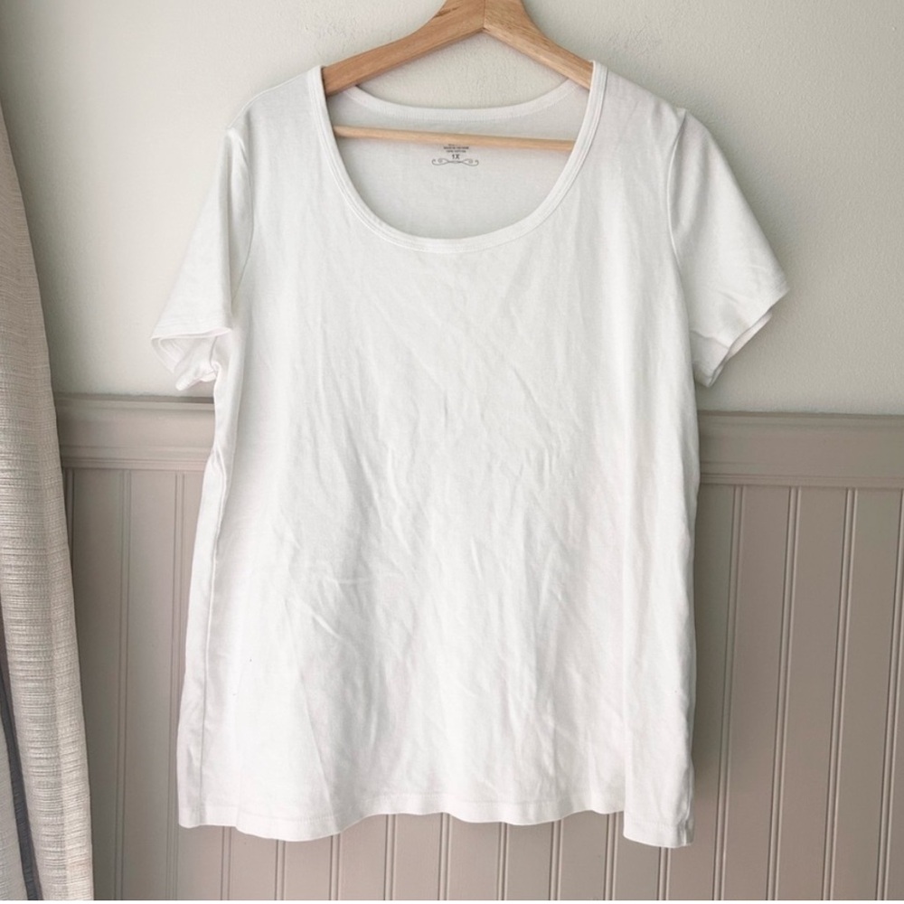 Dressbarn White Short Sleeve 100% Cotton Tee 1X Classic Basic Top Everyday Shirt